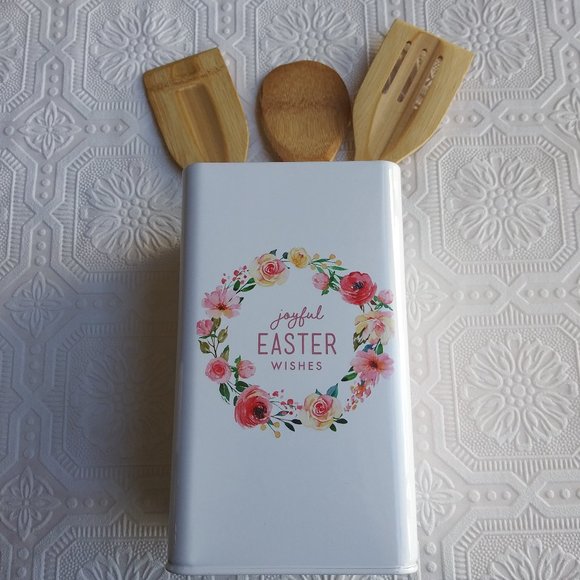 Spring April Easter Floral Metal Utensil Holder 1 pc - Picture 4 of 10